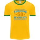 50th Birthday Turning 50 Is Great Year Old Mens White Ringer T-Shirt Gold/Green