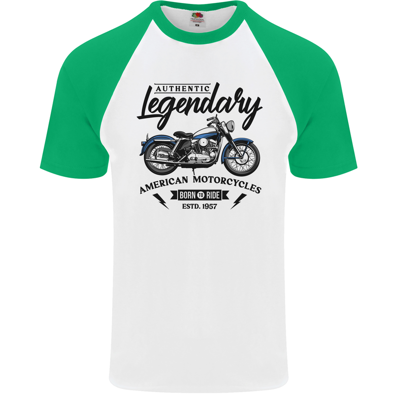 Legendary Motorcycles Biker Cafe Racer Mens S/S Baseball T-Shirt White/Green