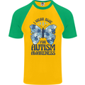 I Wear Blue For Autism Butterfly Autistic Mens S/S Baseball T-Shirt Gold/Green