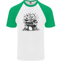 Skeleton Drummer Drumming Drum Skull Funny Mens S/S Baseball T-Shirt White/Green