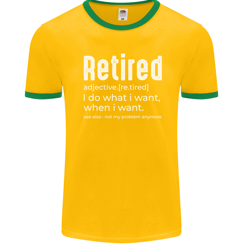 Retired Definition Funny Retirement Mens Ringer T-Shirt FotL Gold/Green