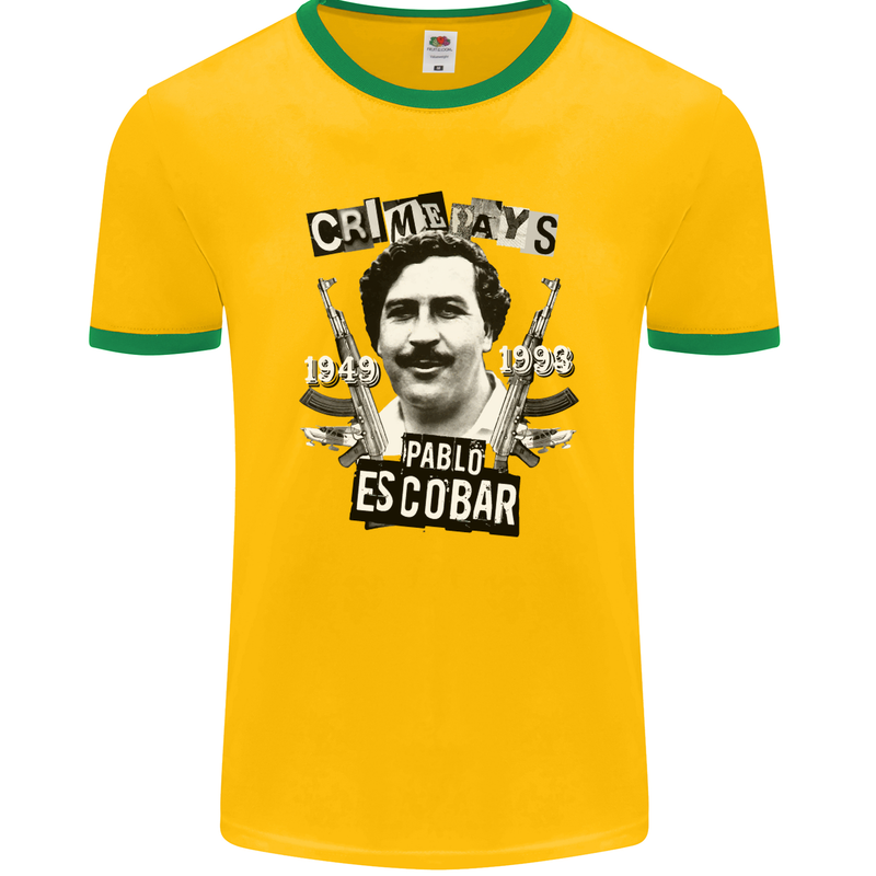 Pablo Escobar Crime Pays Mens Ringer T-Shirt FotL Gold/Green