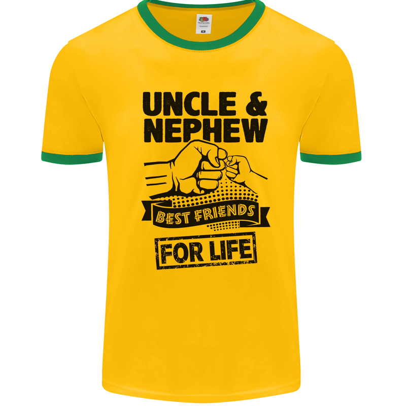 Uncle & Nephew Best Friends Uncle's Day Mens White Ringer T-Shirt Gold/Green