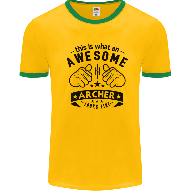 An Awesome Archer Looks Like Archery Mens White Ringer T-Shirt Gold/Green