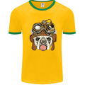 Steampunk Bulldog Mens White Ringer T-Shirt Gold/Green