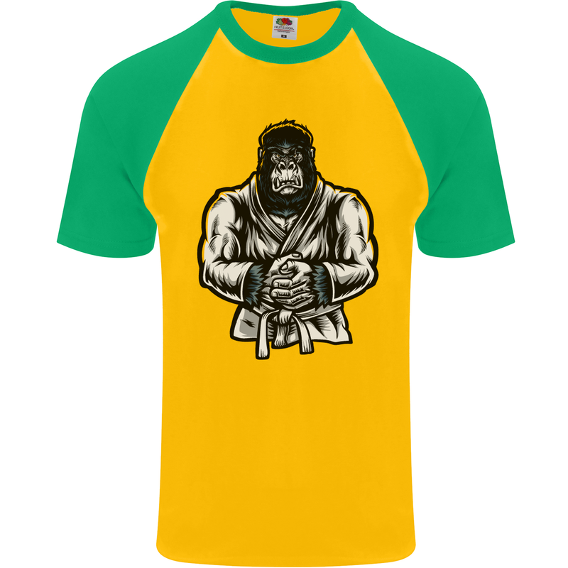 Jiu Jitsu Gorilla MMA Martial Arts Karate Mens S/S Baseball T-Shirt Gold/Green