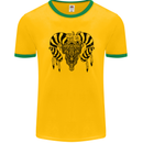 Tribal Bull Skull Buffalo Mens Ringer T-Shirt FotL Gold/Green
