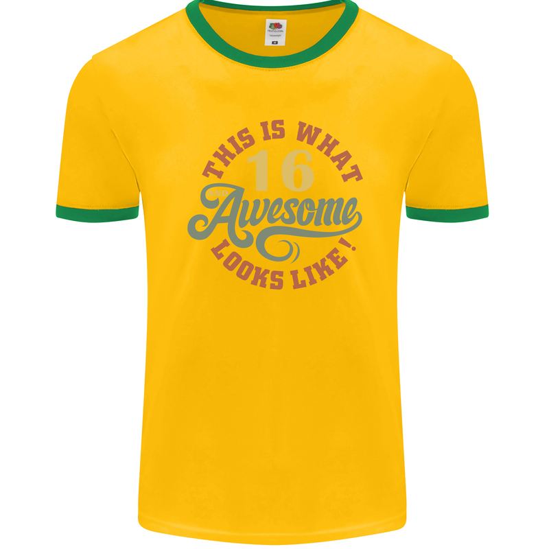 16th Birthday 60 Year Old Awesome Looks Like Mens Ringer T-Shirt FotL Gold/Green