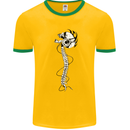 Headphone Wearing Skull Spine Mens White Ringer T-Shirt Gold/Green