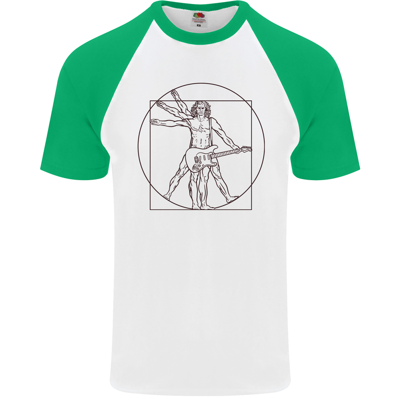 Guitar Vitruvian Man Guitarist Mens S/S Baseball T-Shirt White/Green