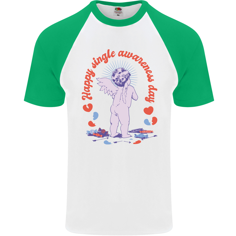 Happy Single Awareness Day Mens S/S Baseball T-Shirt White/Green