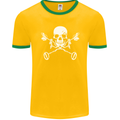 Metal Detector Skull Detecting Mens Ringer T-Shirt FotL Gold/Green