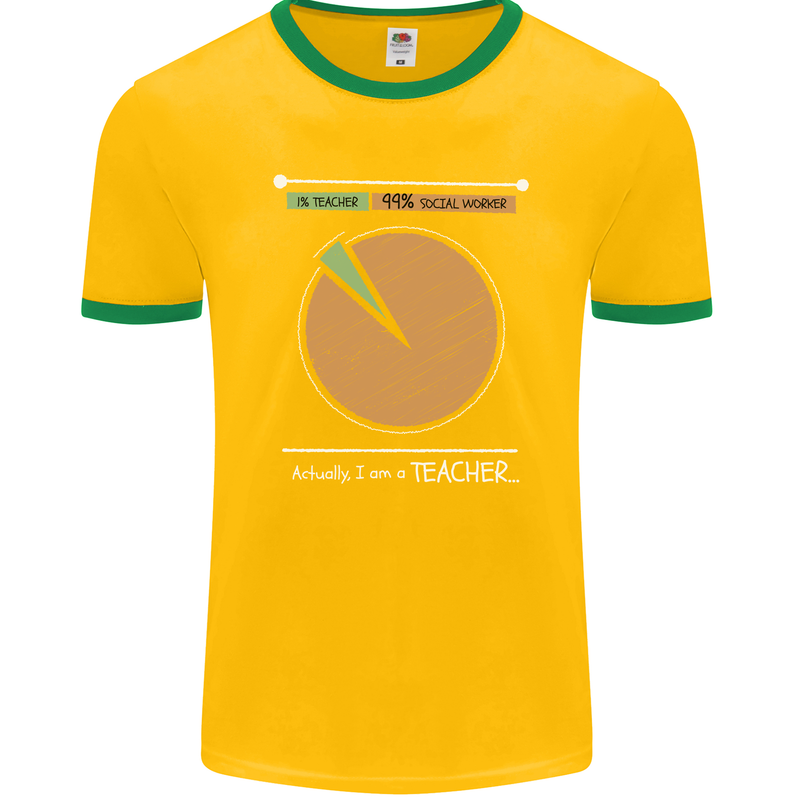 1% Teacher 99% Social Worker Teaching Mens Ringer T-Shirt FotL Gold/Green