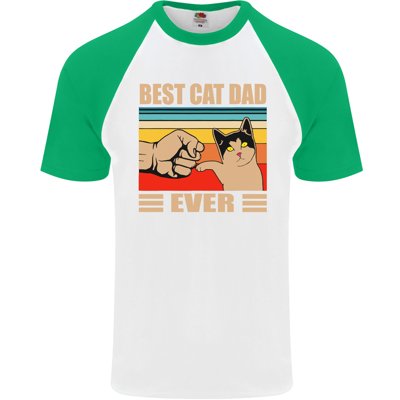 Best Cat Dad Ever Funny Father's Day Mens S/S Baseball T-Shirt White/Green