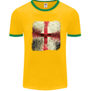 Dissolving England Flag St. George's Skull Mens White Ringer T-Shirt Gold/Green