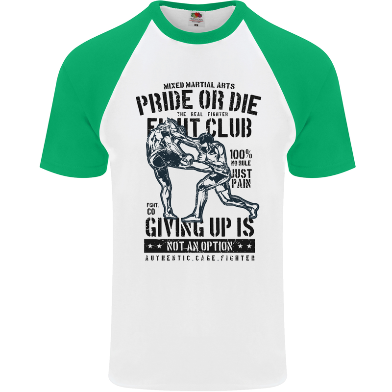 Pride MMA Muay Thai Mixed Martial Arts Mens S/S Baseball T-Shirt White/Green