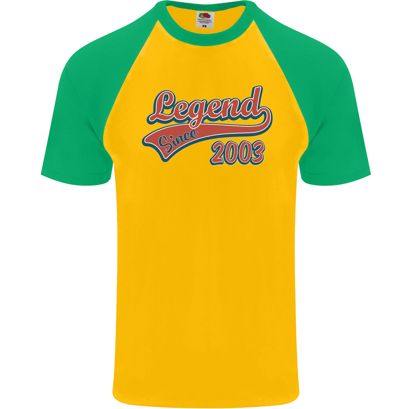 Legend Since 20th Birthday 2003 Mens S/S Baseball T-Shirt Gold/Green