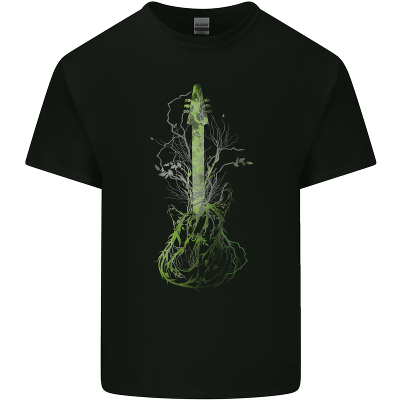 Green Guitar Tree Guitarist Acoustic Mens Cotton T-Shirt Tee Top Black