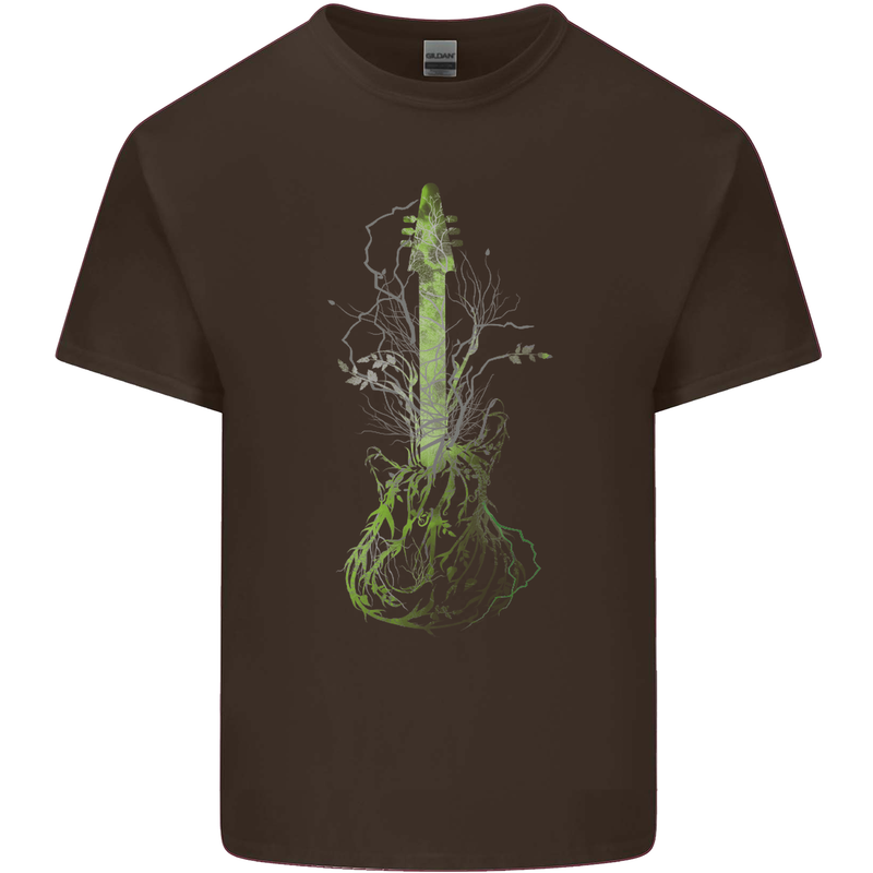Green Guitar Tree Guitarist Acoustic Mens Cotton T-Shirt Tee Top Dark Chocolate