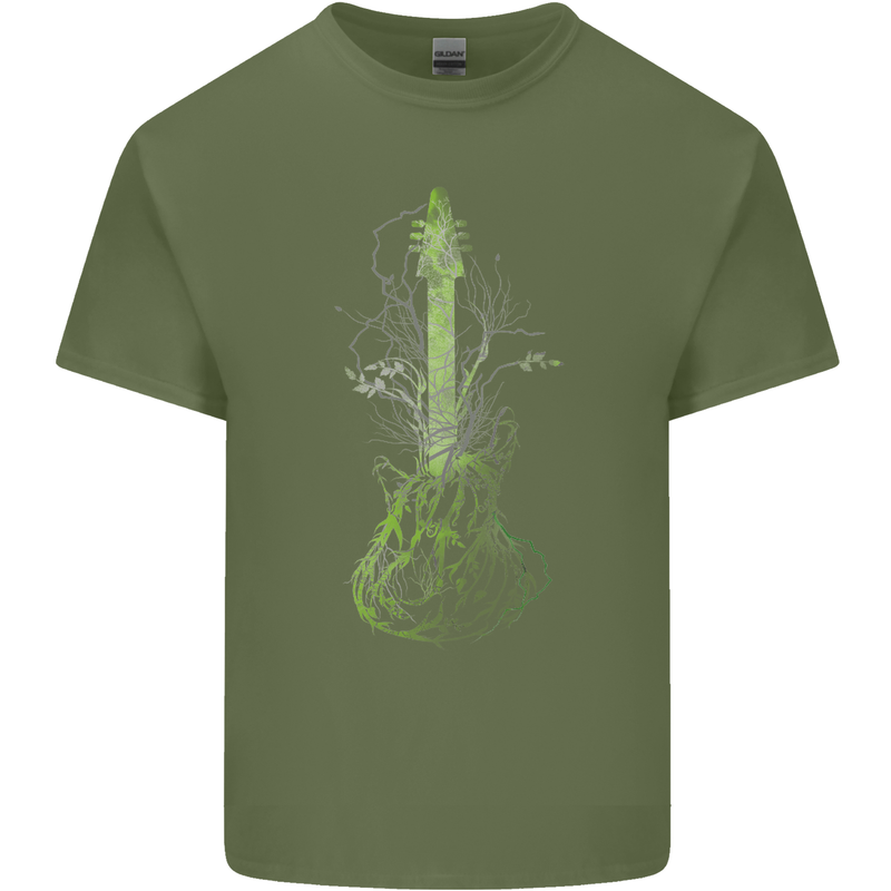 Green Guitar Tree Guitarist Acoustic Mens Cotton T-Shirt Tee Top Military Green
