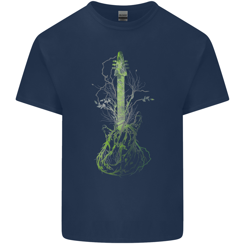 Green Guitar Tree Guitarist Acoustic Mens Cotton T-Shirt Tee Top Navy Blue