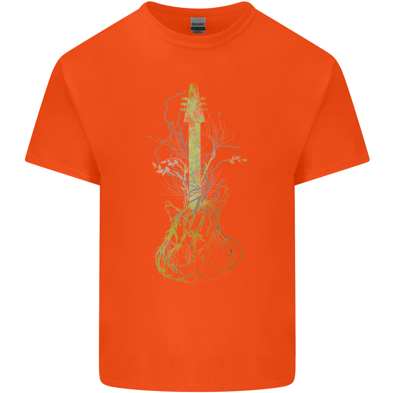 Green Guitar Tree Guitarist Acoustic Mens Cotton T-Shirt Tee Top Orange