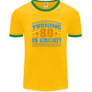 80th Birthday Turning 80 Is Great Mens White Ringer T-Shirt Gold/Green