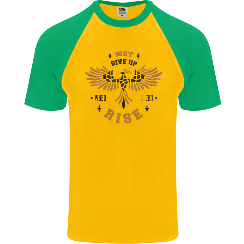 Rising Pheonix Motivational Message Quote Mens S/S Baseball T-Shirt Gold/Green