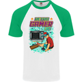 Retro Gamer Arcade Games Gaming Mens S/S Baseball T-Shirt White/Green
