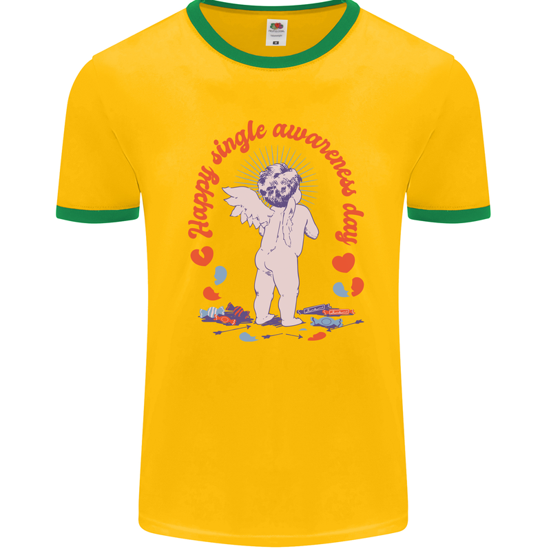 Happy Single Awareness Day Mens Ringer T-Shirt FotL Gold/Green