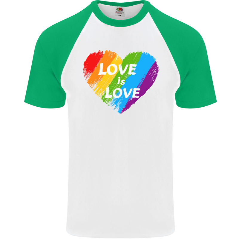 LGBT Love Is Love Gay Pride Day Awareness Mens S/S Baseball T-Shirt White/Green