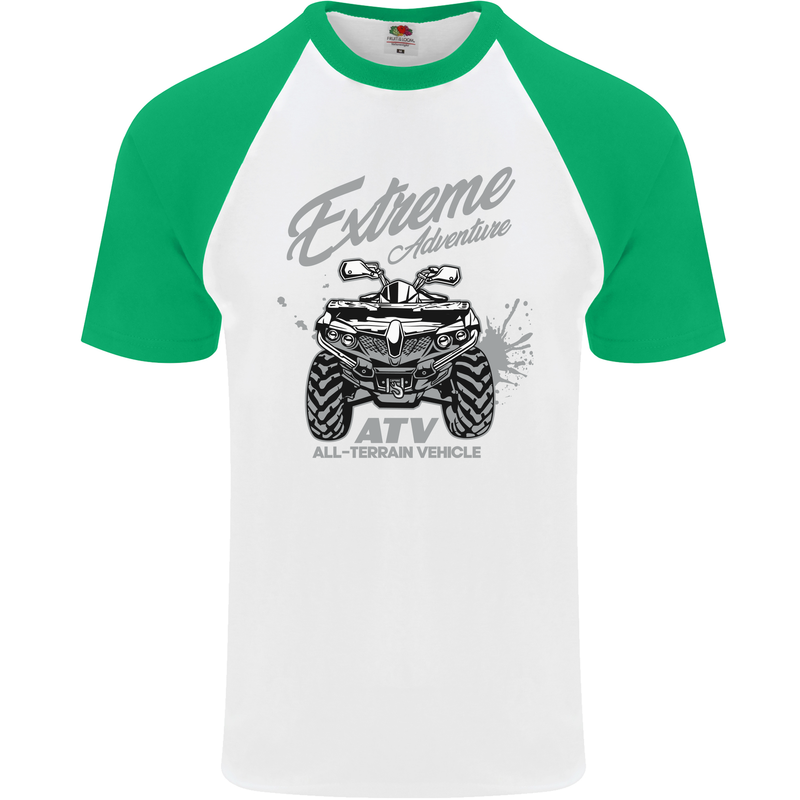 ATV All Terrain Vehicle 4X4 Quad Bike Mens S/S Baseball T-Shirt White/Green