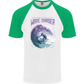 Wave Chaser Surfing Surfer Mens S/S Baseball T-Shirt White/Green