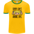 Sorry Can't Anime Bye Funny Anti-Social Mens White Ringer T-Shirt Gold/Green