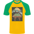 Pool Shark Snooker Player Mens S/S Baseball T-Shirt Gold/Green