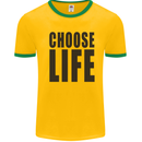 Choose Life Fancy Dress Outfit Costume Mens White Ringer T-Shirt Gold/Green