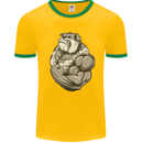 Bulldog Gym Bodybuilding Training Top Mens White Ringer T-Shirt Gold/Green