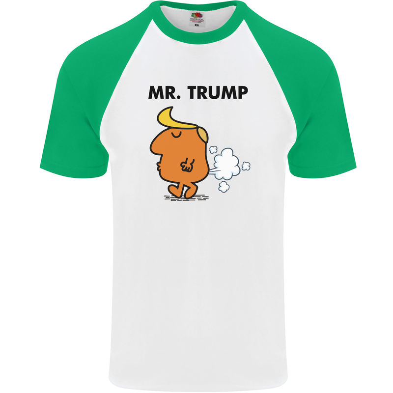 Donald Trump Fart Farting Flatulence Funny Mens S/S Baseball T-Shirt White/Green