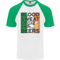 Blood Sweat Rugby and Beers Ireland Funny Mens S/S Baseball T-Shirt White/Green