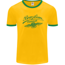 Brazilian Football Team Brazil Mens White Ringer T-Shirt Gold/Green