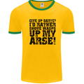 Give up Darts? Player Funny Mens White Ringer T-Shirt Gold/Green