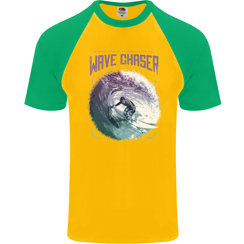 Wave Chaser Surfing Surfer Mens S/S Baseball T-Shirt Gold/Green
