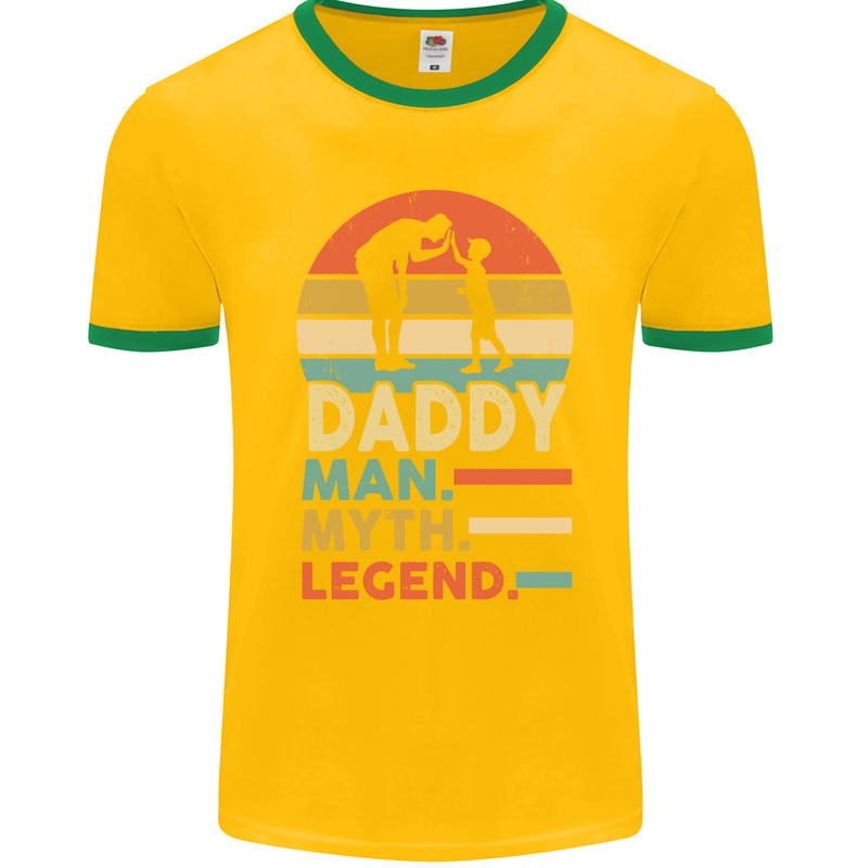 Daddy Man Myth Legend Funny Fathers Day Mens Ringer T-Shirt FotL Gold/Green