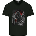 Grim Reaper Biker Gothic Heavy Metal Skull Mens V-Neck Cotton T-Shirt Black