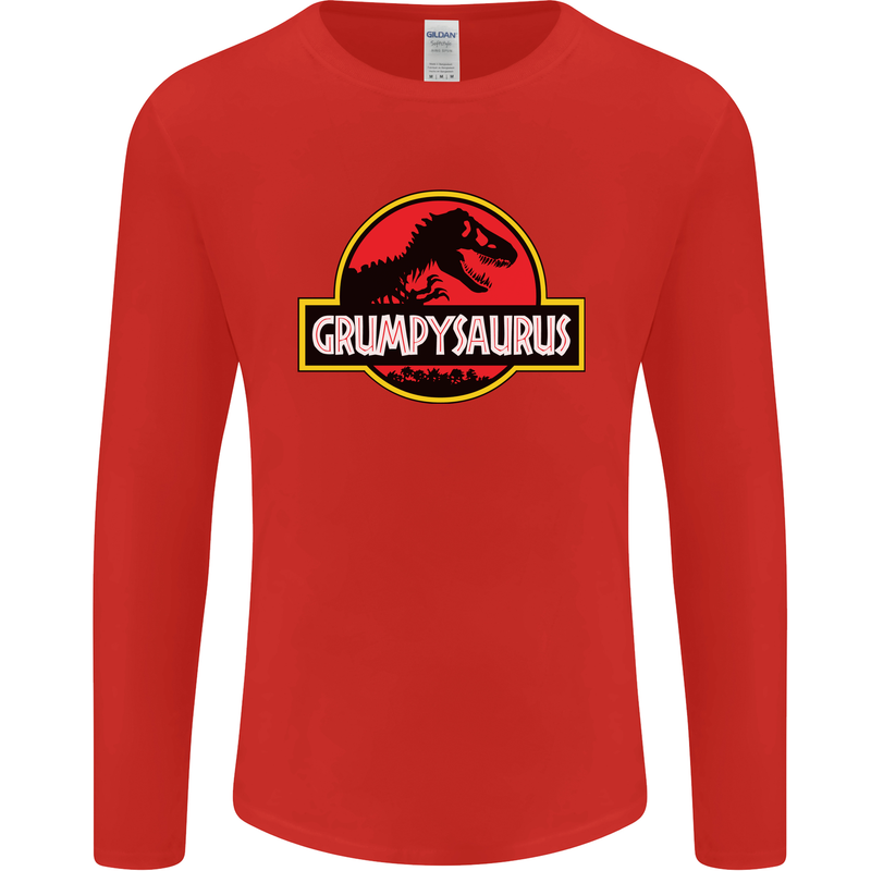 Grumpysaurus Funny Grumpy Old Git Man Mens Long Sleeve T-Shirt Red