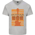 Guitar Bass Electric Acoustic Player Music Mens V-Neck Cotton T-Shirt Sports Grey