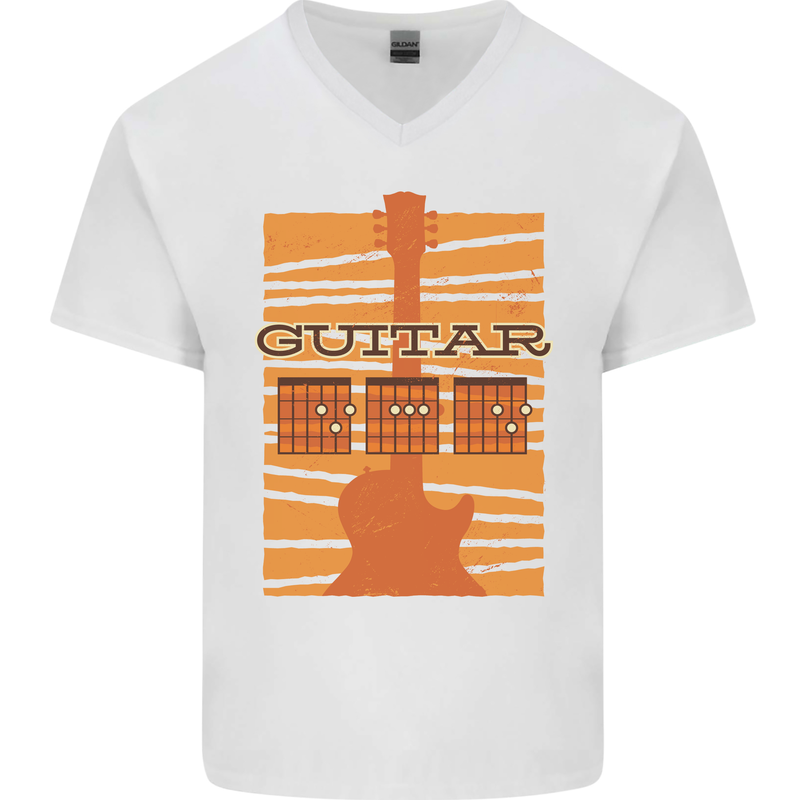 Guitar Bass Electric Acoustic Player Music Mens V-Neck Cotton T-Shirt White