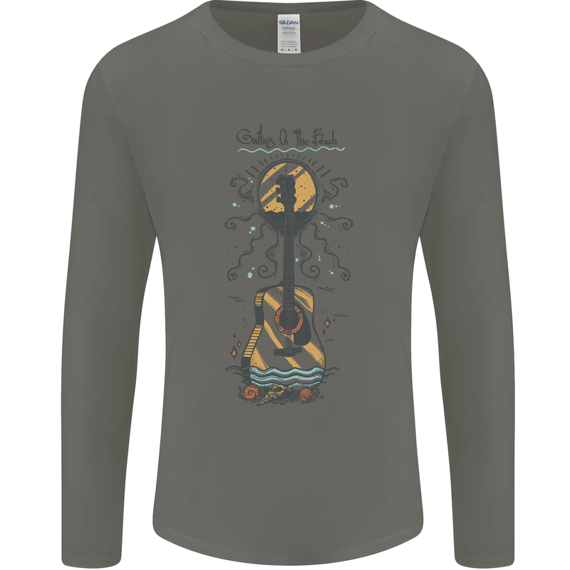 Guitar Beach Acoustic Holiday Surfing Music Mens Long Sleeve T-Shirt Charcoal