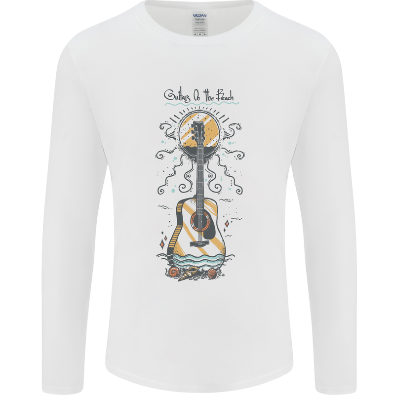 Guitar Beach Acoustic Holiday Surfing Music Mens Long Sleeve T-Shirt White