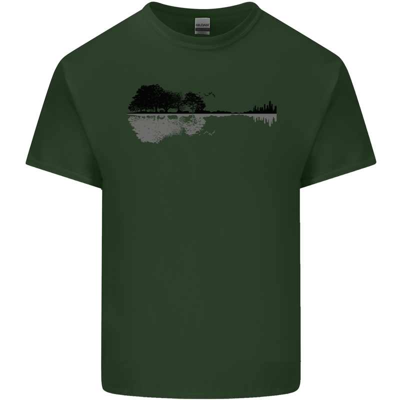Guitar City Reflection Guitarist Electric Mens Cotton T-Shirt Tee Top Forest Green